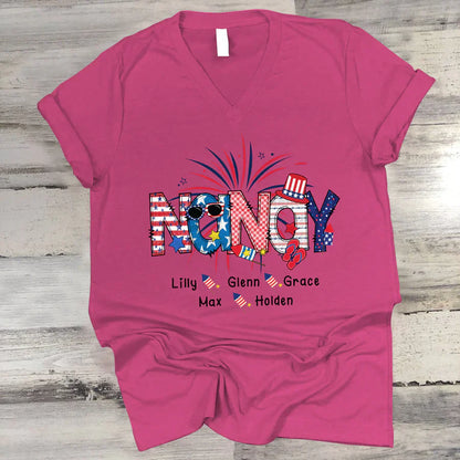 Patriotic Doodle 4th Of July Nanay And Grandkid CTH01 V-Neck