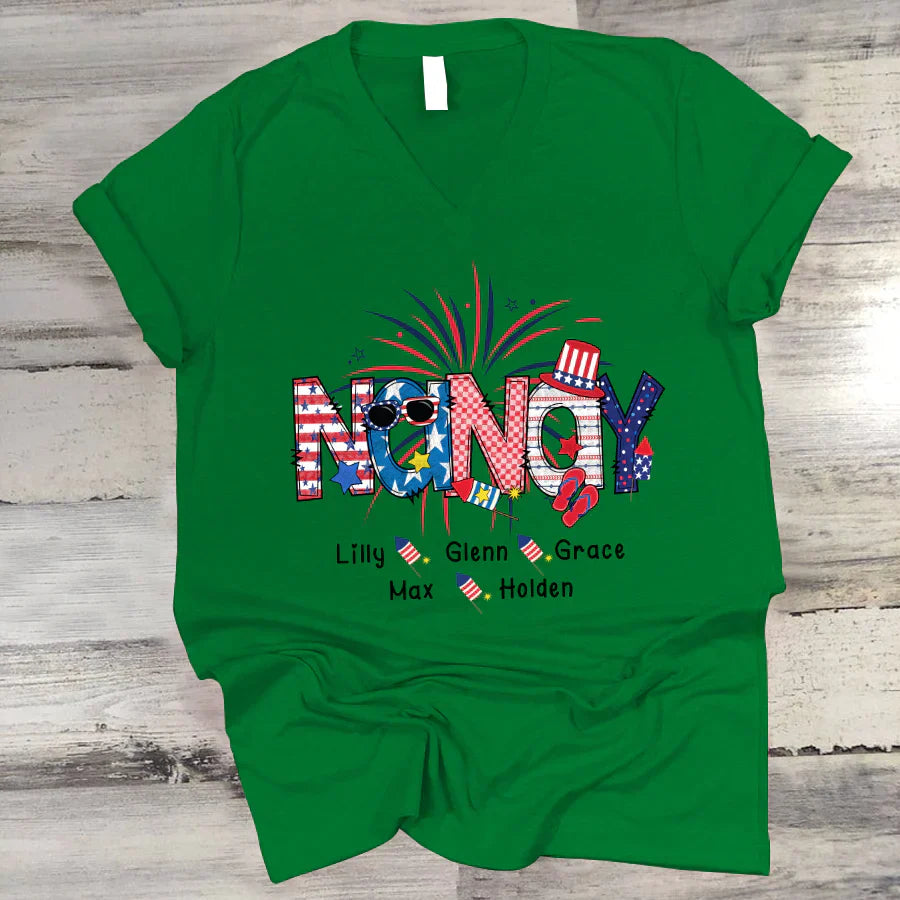 Patriotic Doodle 4th Of July Nanay And Grandkid CTH01 V-Neck