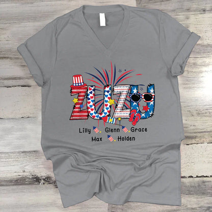 Patriotic Doodle 4th Of July Zuzu And Grandkid CTH01 V-Neck