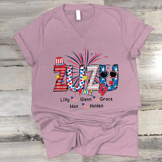 Patriotic Doodle 4th Of July Zuzu And Grandkid CTH01 V-Neck