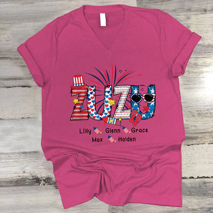 Patriotic Doodle 4th Of July Zuzu And Grandkid CTH01 V-Neck