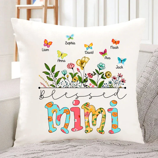 Personalized Blessed Mimi Wildflowers And Butterflies Shirts For Grandma Indoor Pillow