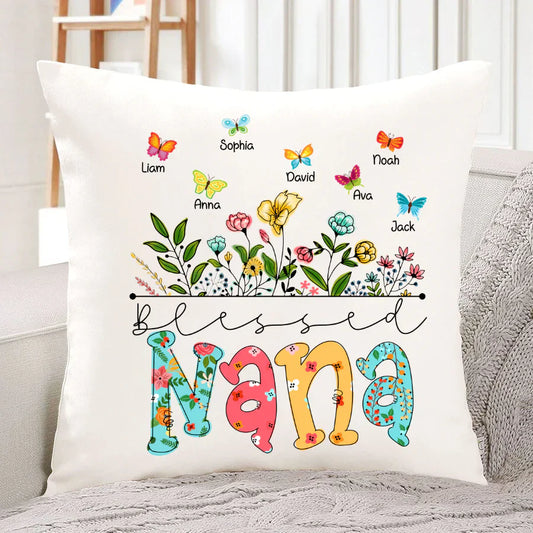 Personalized Blessed Nana Wildflowers And Butterflies Shirts For Grandma Indoor Pillow