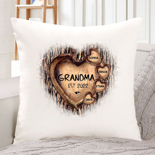 Personalized Grandma And Grandkids Hearts Tree New Indoor Pillow