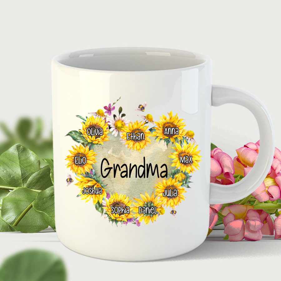 Personalized Grandma Hearts Sunflower Mug