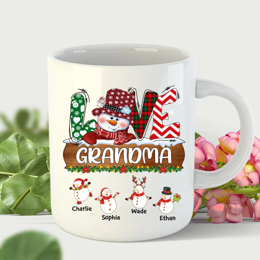 Personalized Grandma Snowman Shirt Grandma With Grandkids Name Christmas Mug