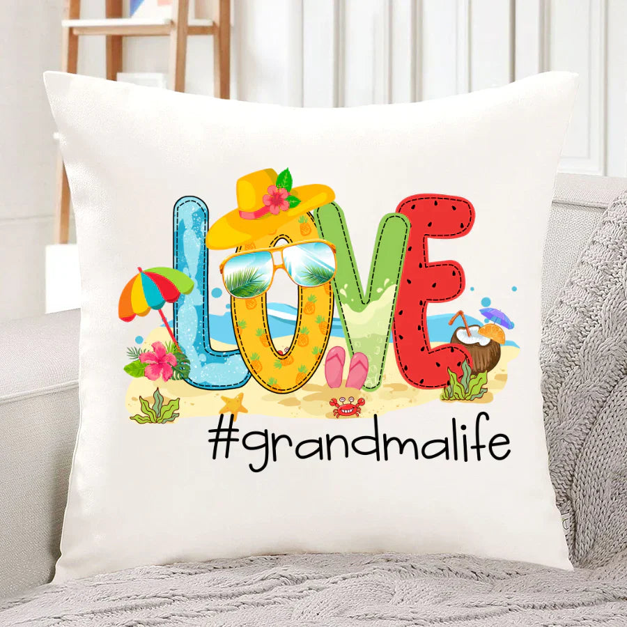 Personalized Love Beach Summer Grandma Life Indoor Pillow