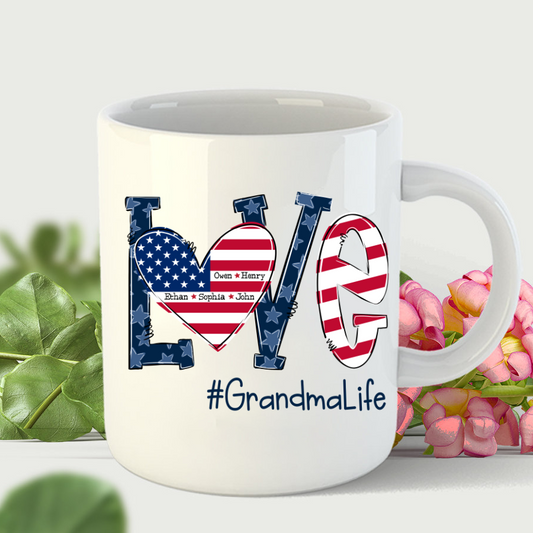 Personalized Love Grandma Life American Flag Mug