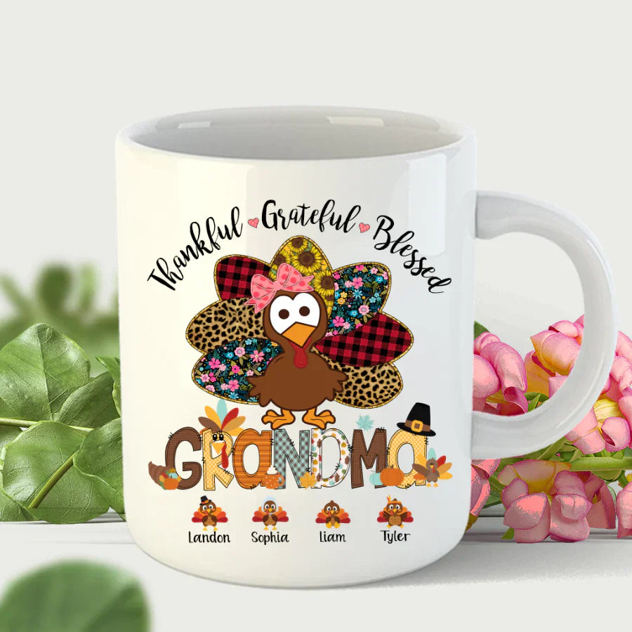 Thankful Greatful Blessed Grandma Turkey Mug