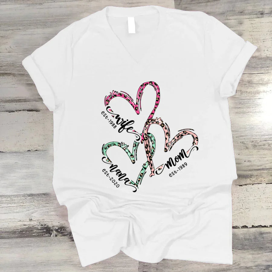 Wife Mom Nana Est Heart CTH01 V-Neck