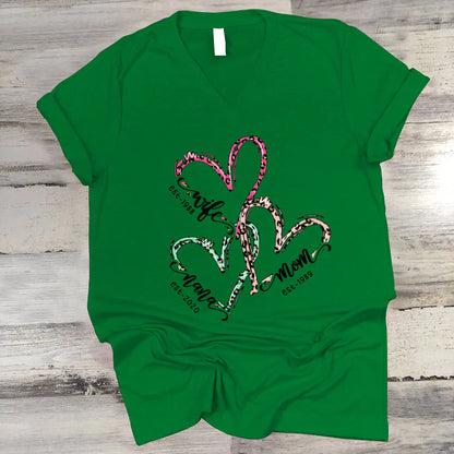 Wife Mom Nana Est Heart CTH01 V-Neck