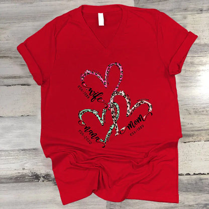 Wife Mom Nana Est Heart CTH01 V-Neck
