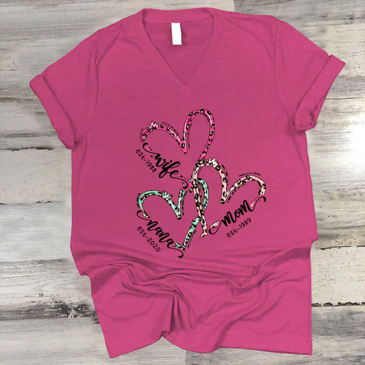 Wife Mom Nana Est Heart CTH01 V-Neck