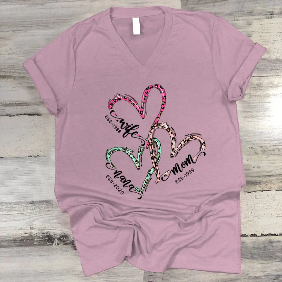 Wife Mom Nana Est Heart CTH01 V-Neck