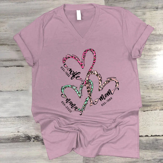Wife Mom Nana Est Heart CTH01 V-Neck