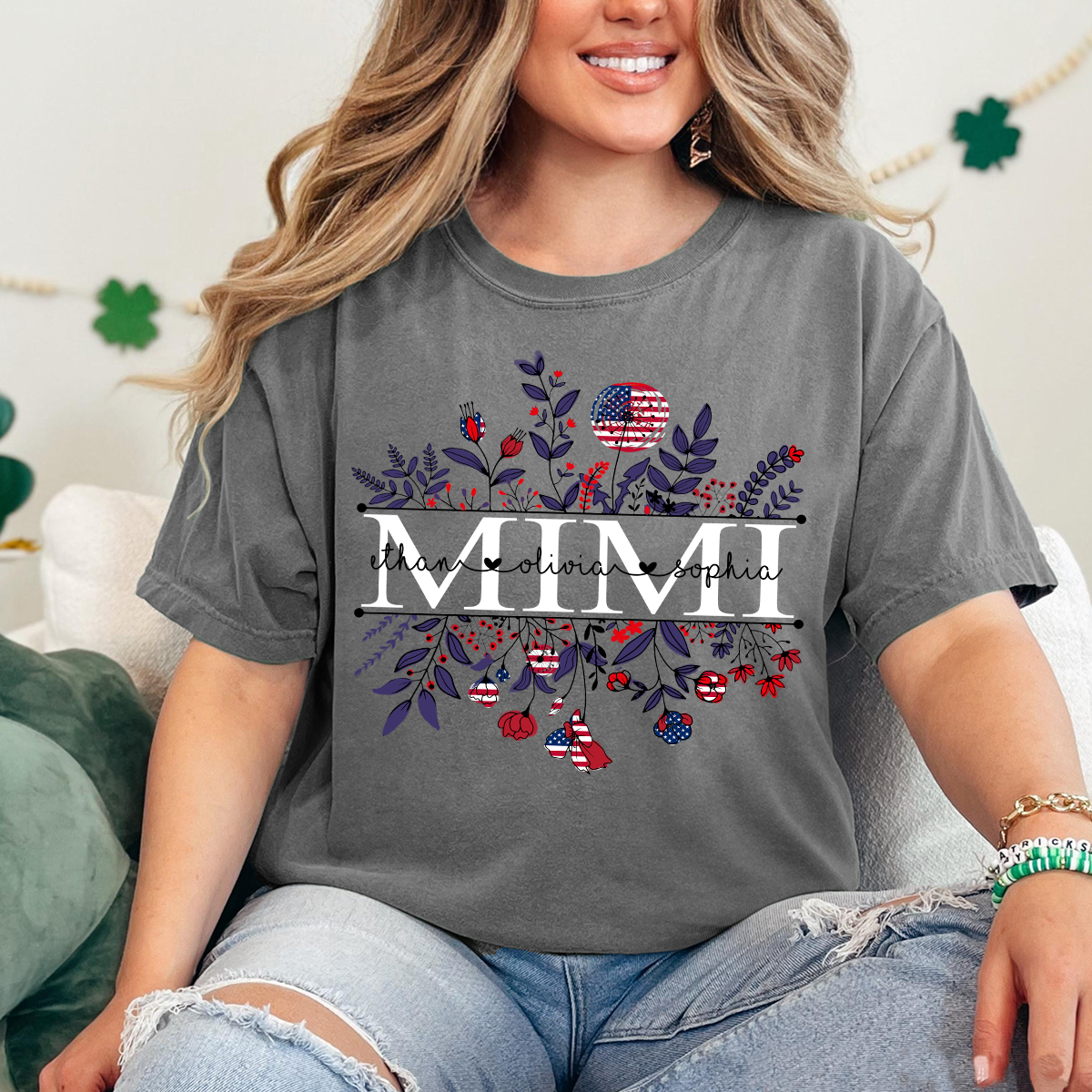 Comfort Colors® Mimi Wildflower Flag American And Grandkids Shirt Gift for Grandma