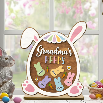 Personalized Easter Wooden Plaque - Custom Family Names with Bunny Design for Grandma, Spring Decor Gift