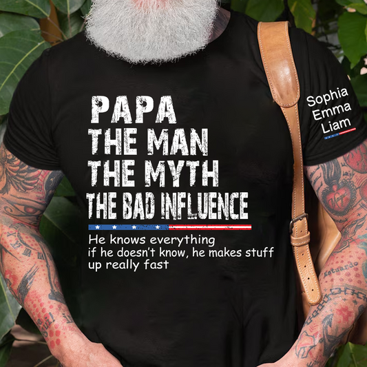 Personalized Dad Papa Grandpa Shirt, Custom Papa Legend Influence T-Shirt, Custom Birthday Fathers Day Gift, Funny Family