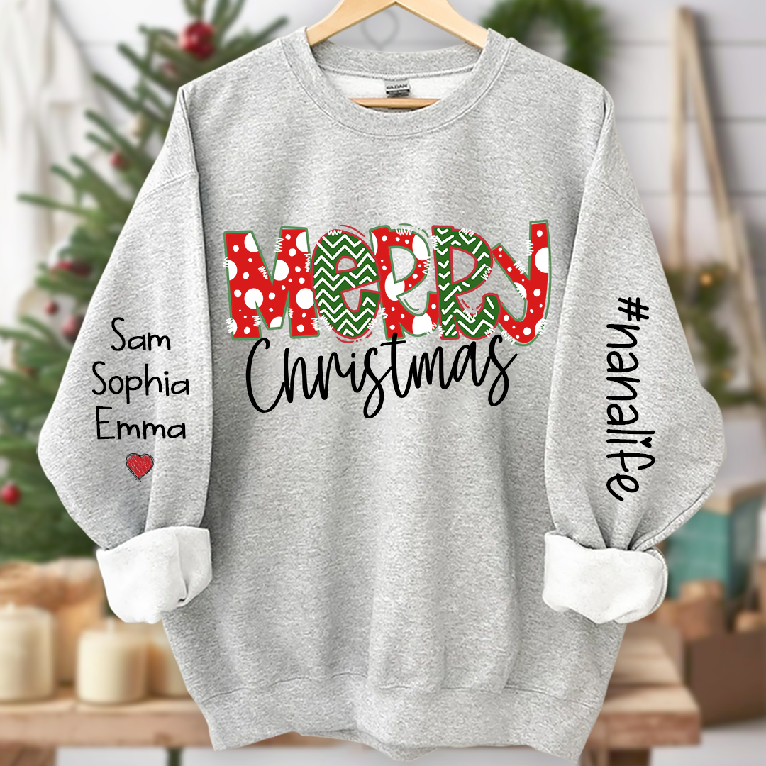 Merry Christmas Nanalife And Grandkids Names CL01 Sweatshirt