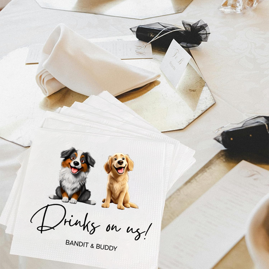 Personalized Dog Wedding Napkins – Custom Pet Illustration Cocktail Napkins for Wedding, Shower & Engagement Napkinds
