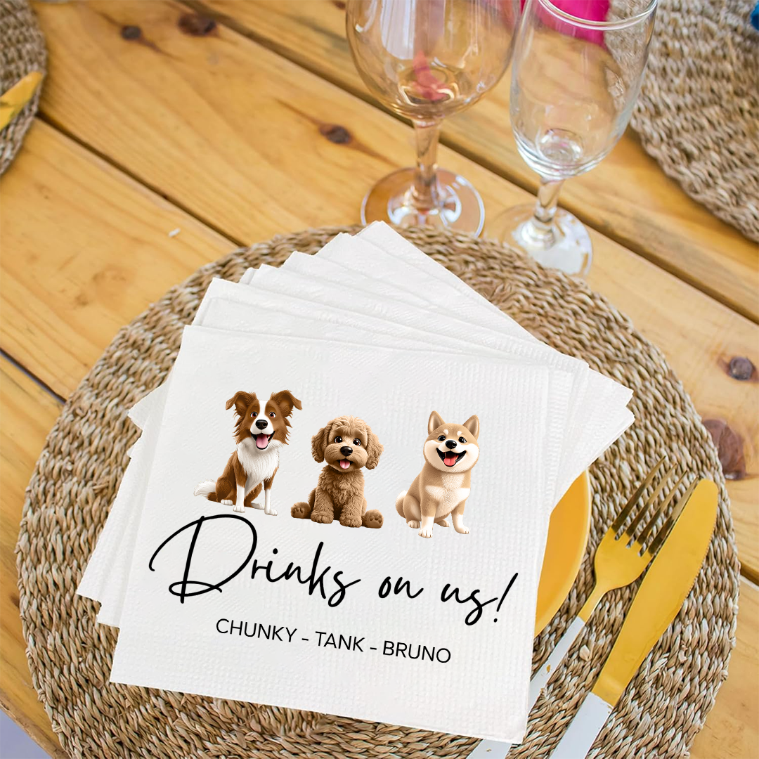 Personalized Dog Wedding Napkins – Custom Pet Illustration Cocktail Napkins for Wedding, Shower & Engagement Napkinds