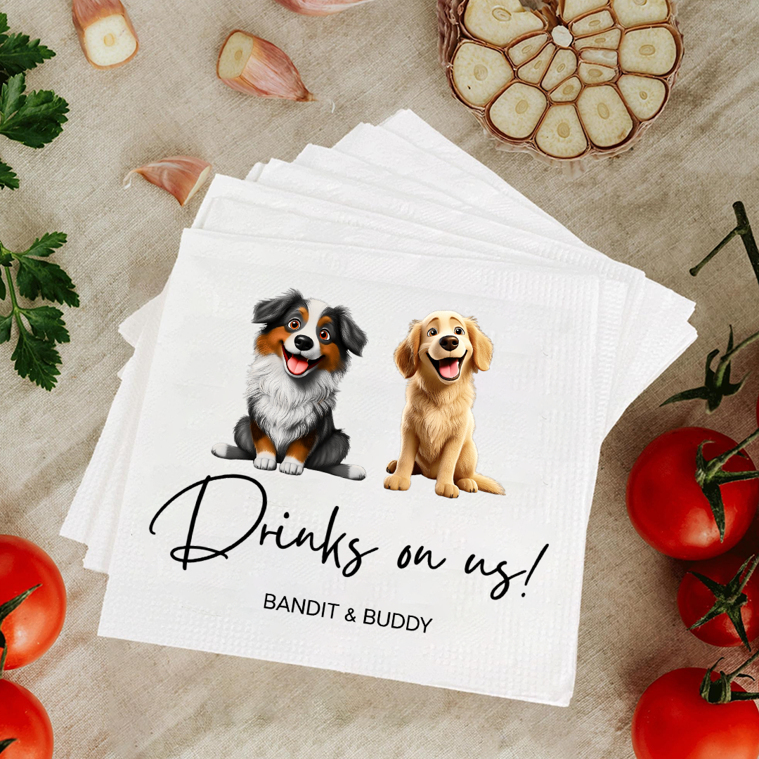 Personalized Dog Wedding Napkins – Custom Pet Illustration Cocktail Napkins for Wedding, Shower & Engagement Napkinds
