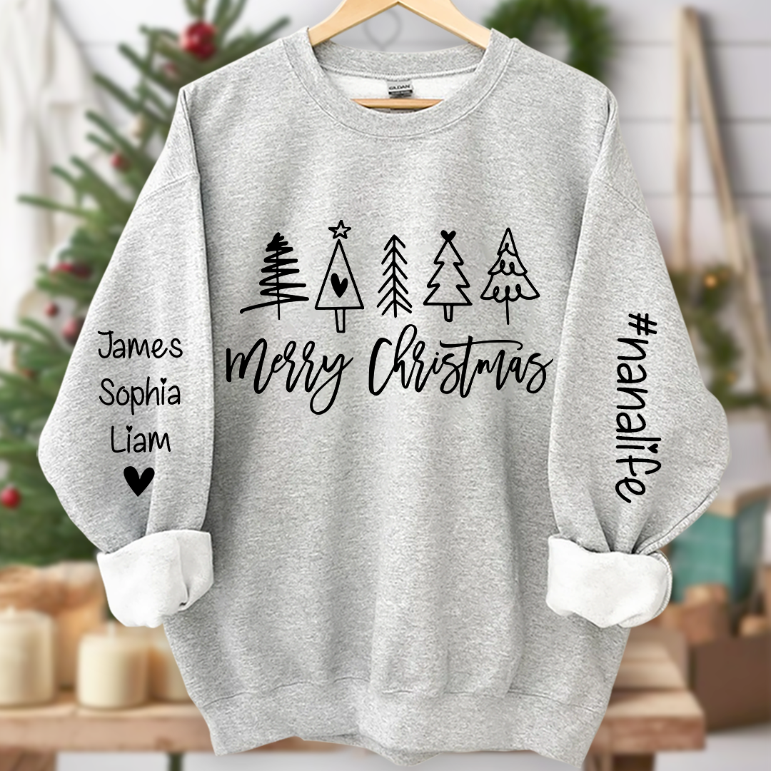 Nanalife Est Merry Christmas trees And Grandkids Names Sweatshirt