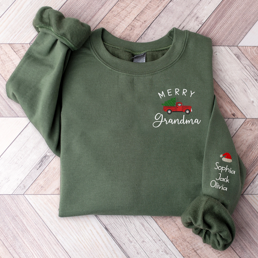 Personalized Merry Grandma Embroidered, Custom Grandma  And Kids, Grandma Gift CL01 Sweatshirt