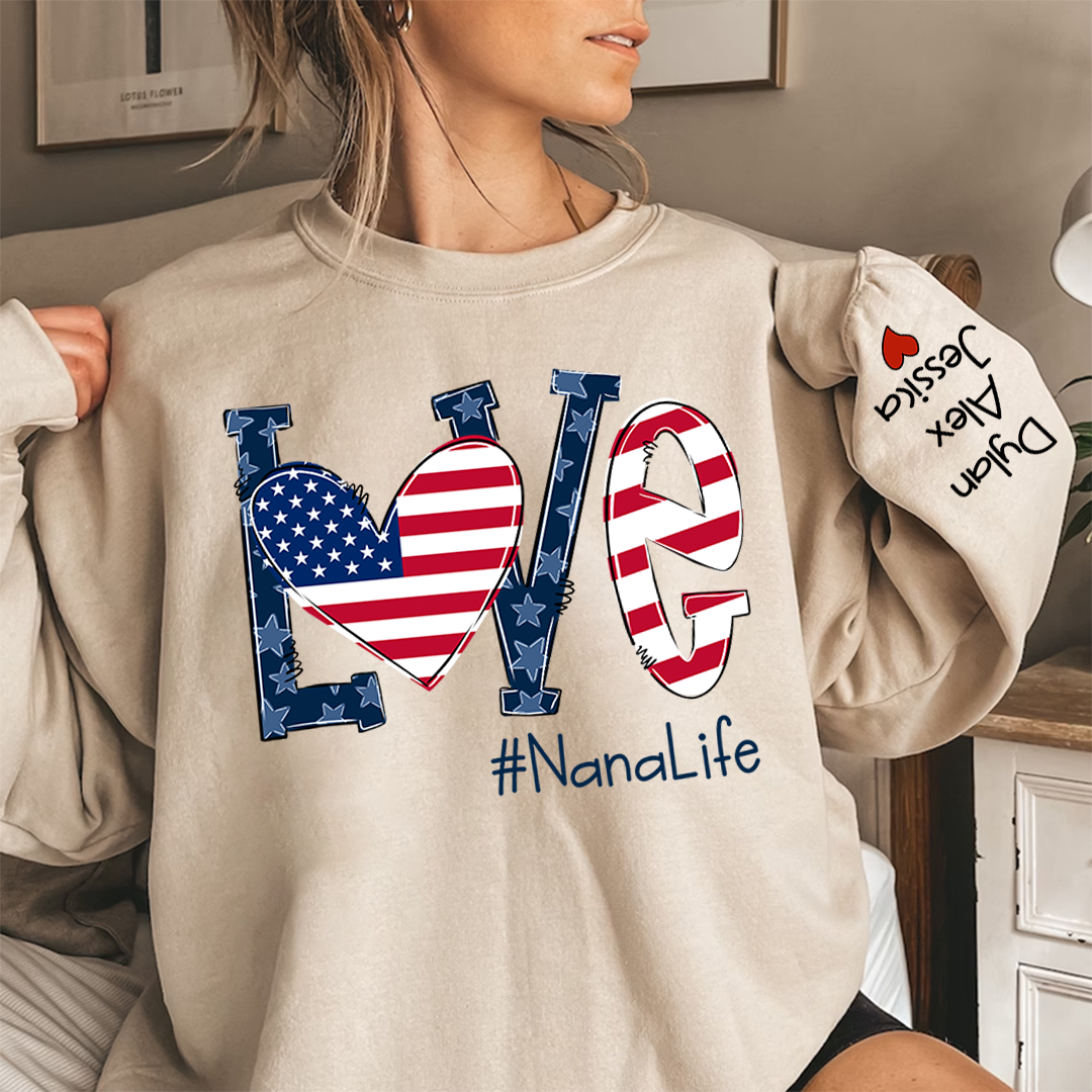 Love Nana Life Flag Grandkids Sweatshirt