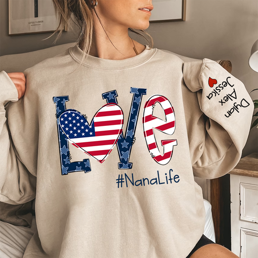 Love Nana Life Flag Grandkids Sweatshirt