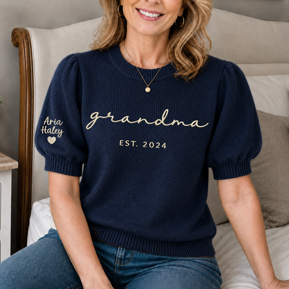 Custom Embroidered Grandma Knit Sweater – Personalized EST. 2026 Crewneck with Sleeve Names