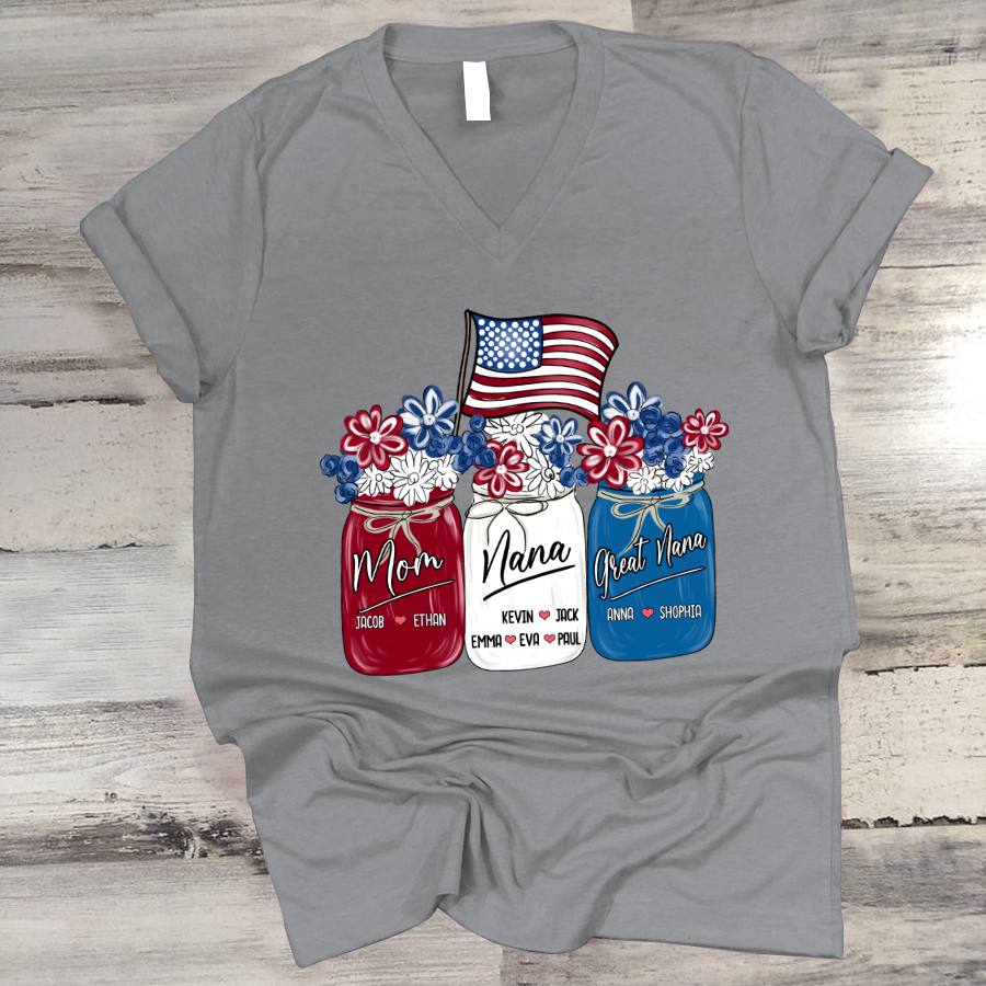 America Flag Flower Mom Nana Great Nana And Kids CTH01 V-Neck