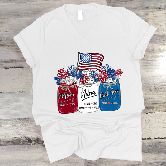 America Flag Flower Mom Nana Great Nana And Kids CTH01 V-Neck