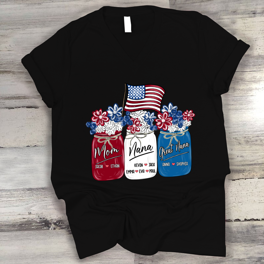 America Flag Flower Mom Nana Great Nana And Kids CTH01 V-Neck