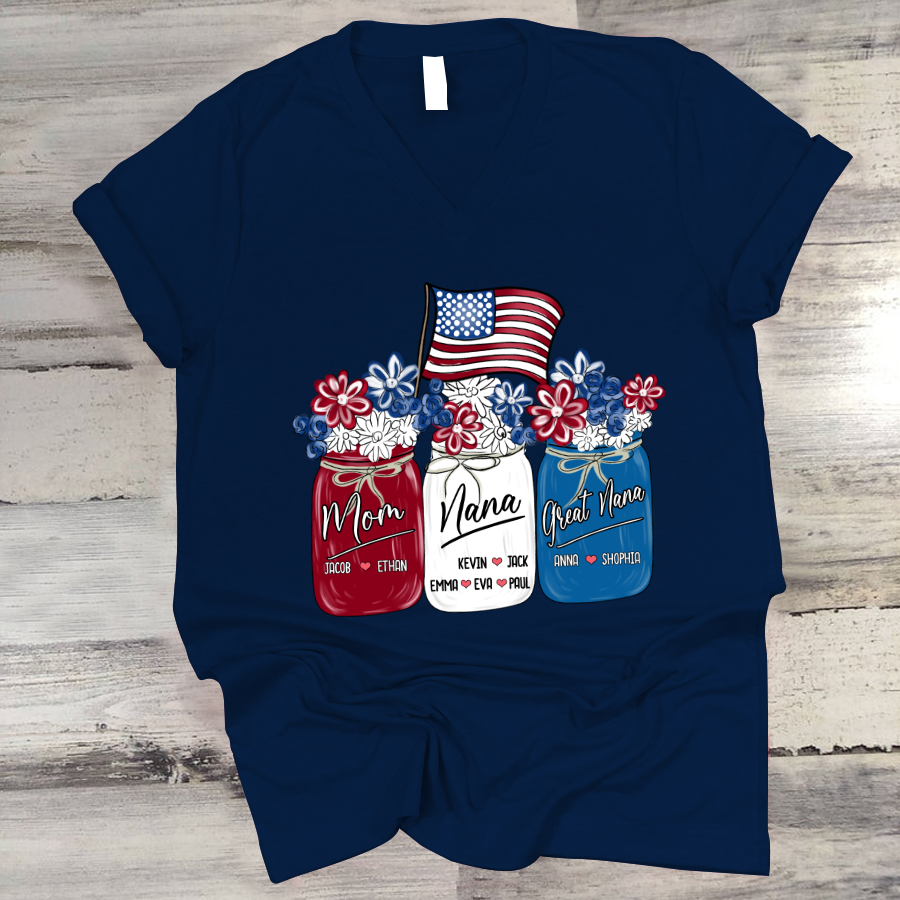 America Flag Flower Mom Nana Great Nana And Kids CTH01 V-Neck