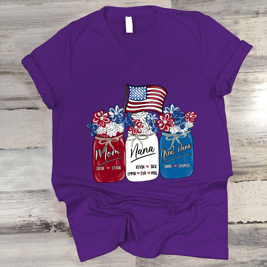 America Flag Flower Mom Nana Great Nana And Kids CTH01 V-Neck