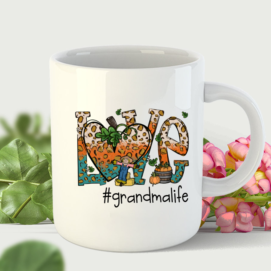 Love Grandmalife Leopard Leaves Pumpkin Mug