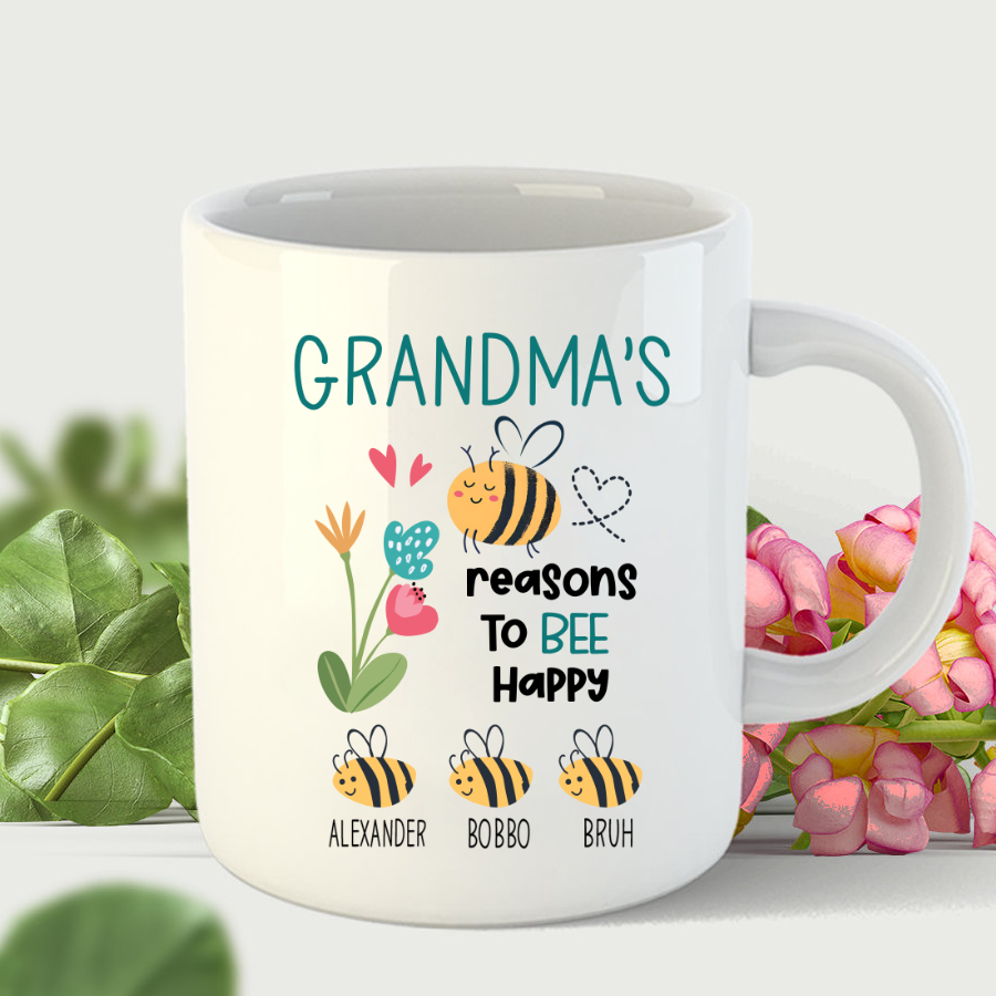 Personalized Grandma's reasons to bee happy and kids Mug