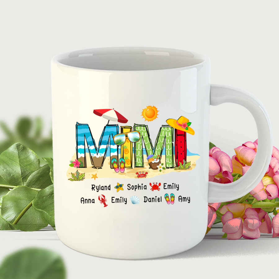 Personalized Mimi Summer Beach Color Kid Names Custom Mug
