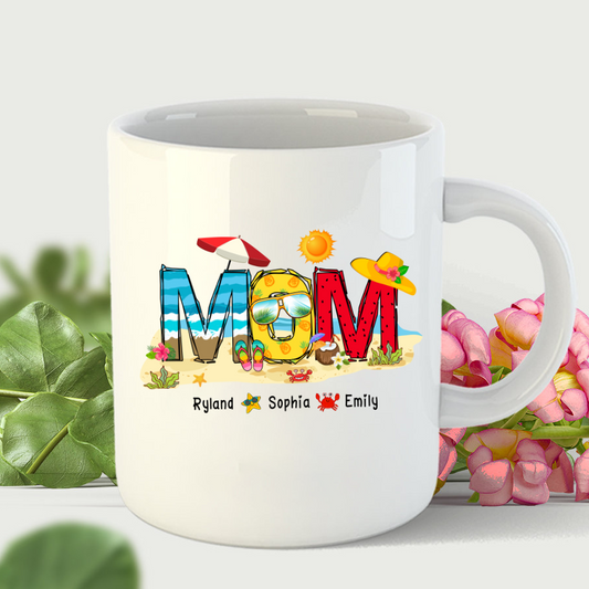 Personalized Nana Grandma Summer Beach Color Kid Names Custom Mug