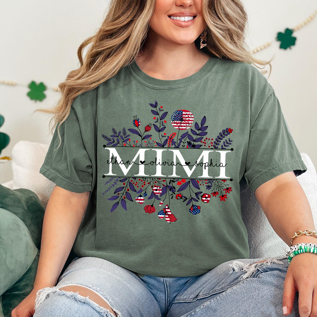 Comfort Colors® Mimi Wildflower Flag American And Grandkids Shirt Gift for Grandma