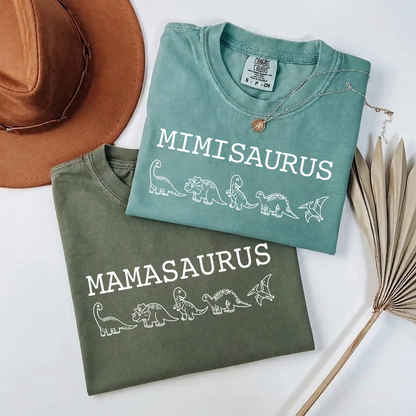 Personalized Mimisaurus Dinosaur Shirt, Custom Grandma Nickname Shirt, Cute Dinosaur Line Art Design, Birthday Gift for Mimi Nana Gigi, Mothers Day Family Shirt