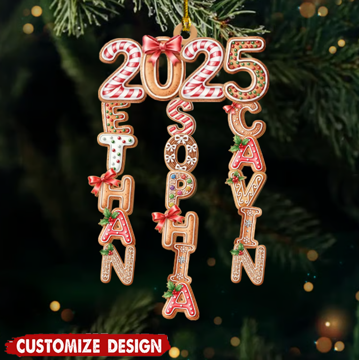 Personalized Gingerbread Family Name Ornament 2025 – Custom Hanging Christmas Tree Decoration with Kids’ Names, Holiday Keepsake Gift Ornament