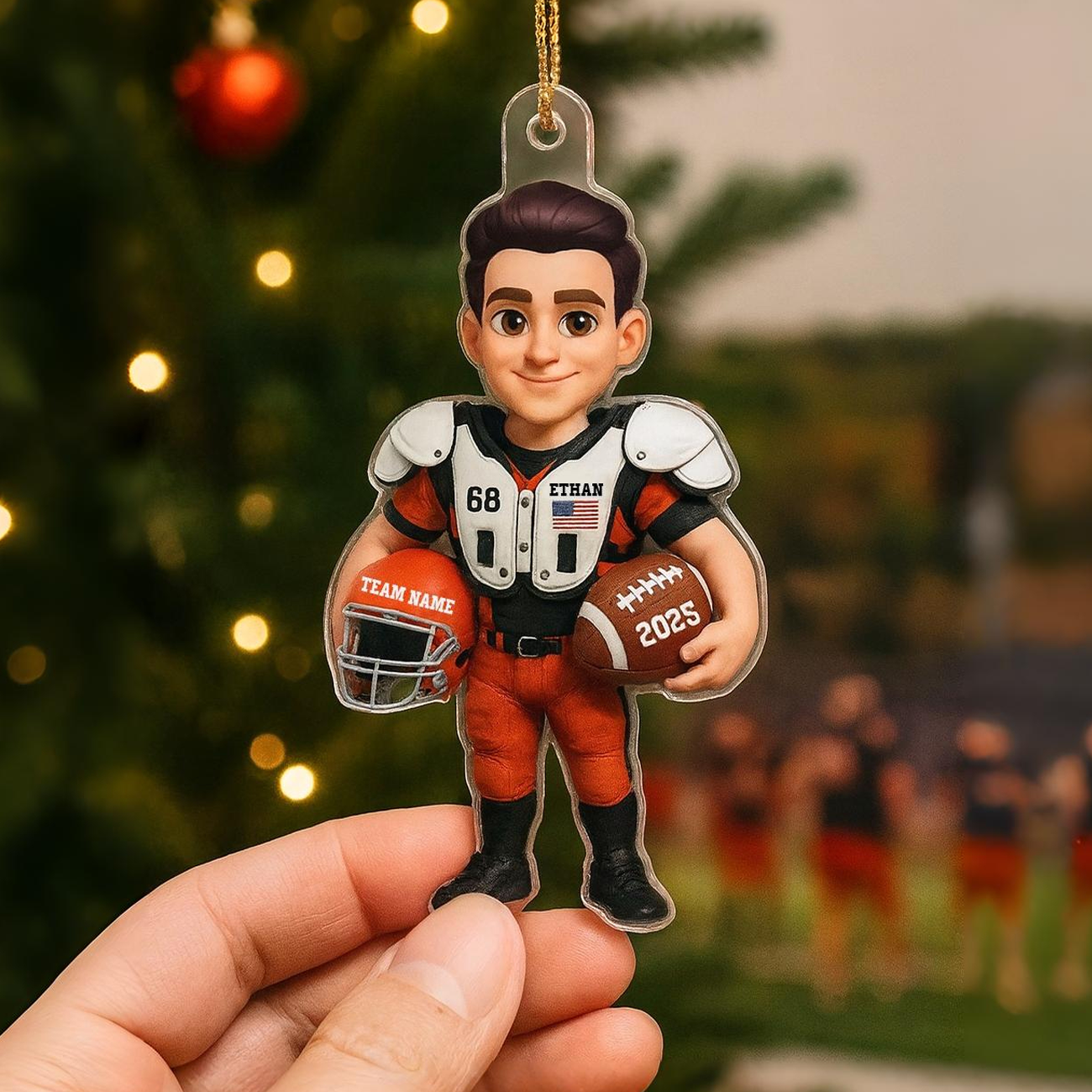 Personalized 3D Football Player Ornament – Custom Acrylic Design, Perfect Christmas Gift for Football Lovers & Family Ornament