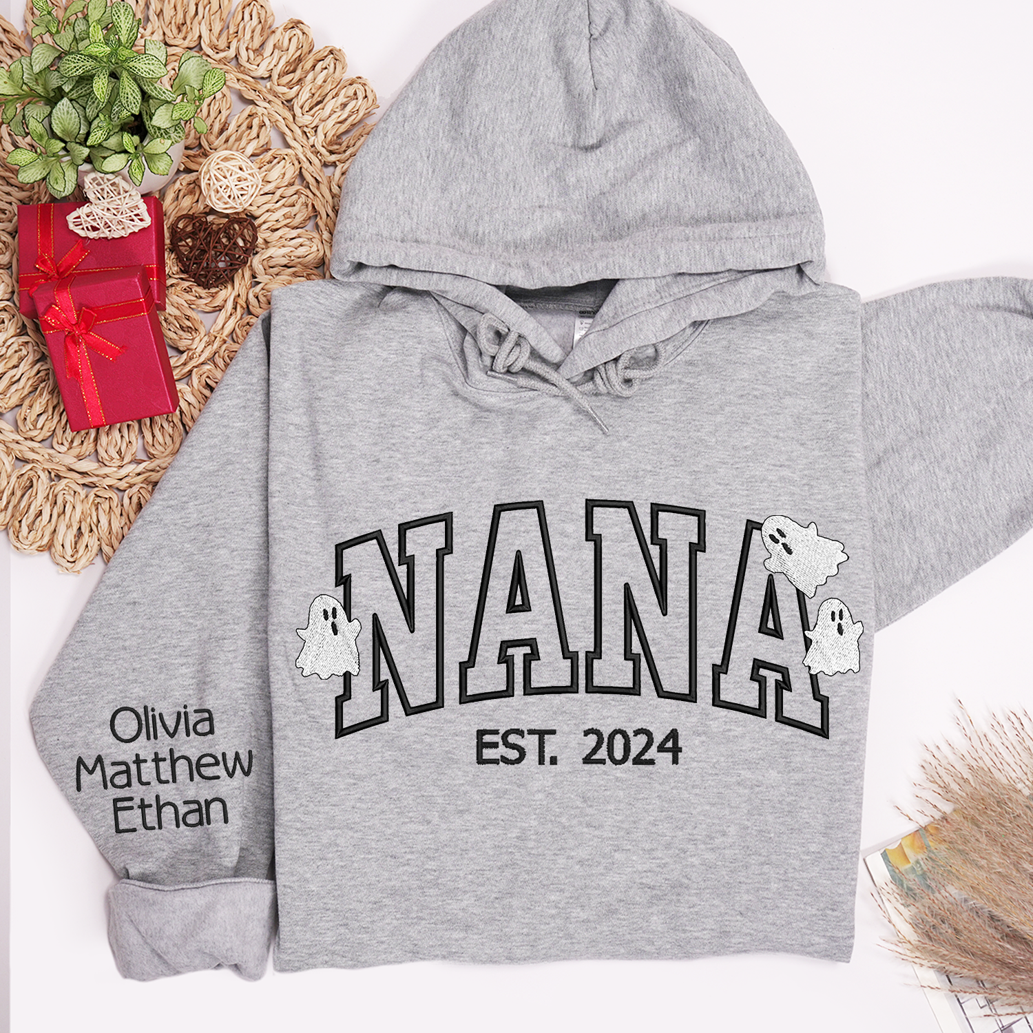 Nana Est And Grandkids Ghosts Pumkins Autumn Halloween Embroidered