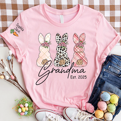 Personalized Grandma Bunny Shirt, Custom Names Easter Bunny Graphic T-Shirt