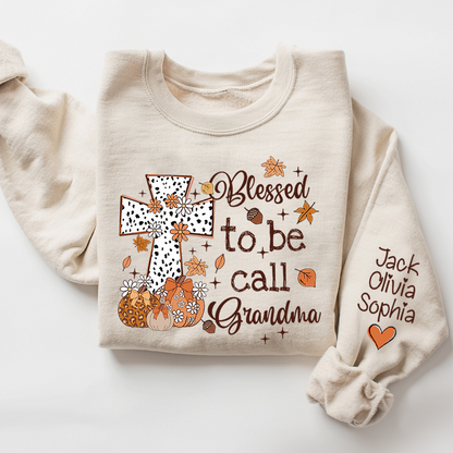 Personalized Grandma Fall Sweatshirt – Blessed to Be Called Grandma with Custom Grandkids’ Names – Grandparents Day Gift