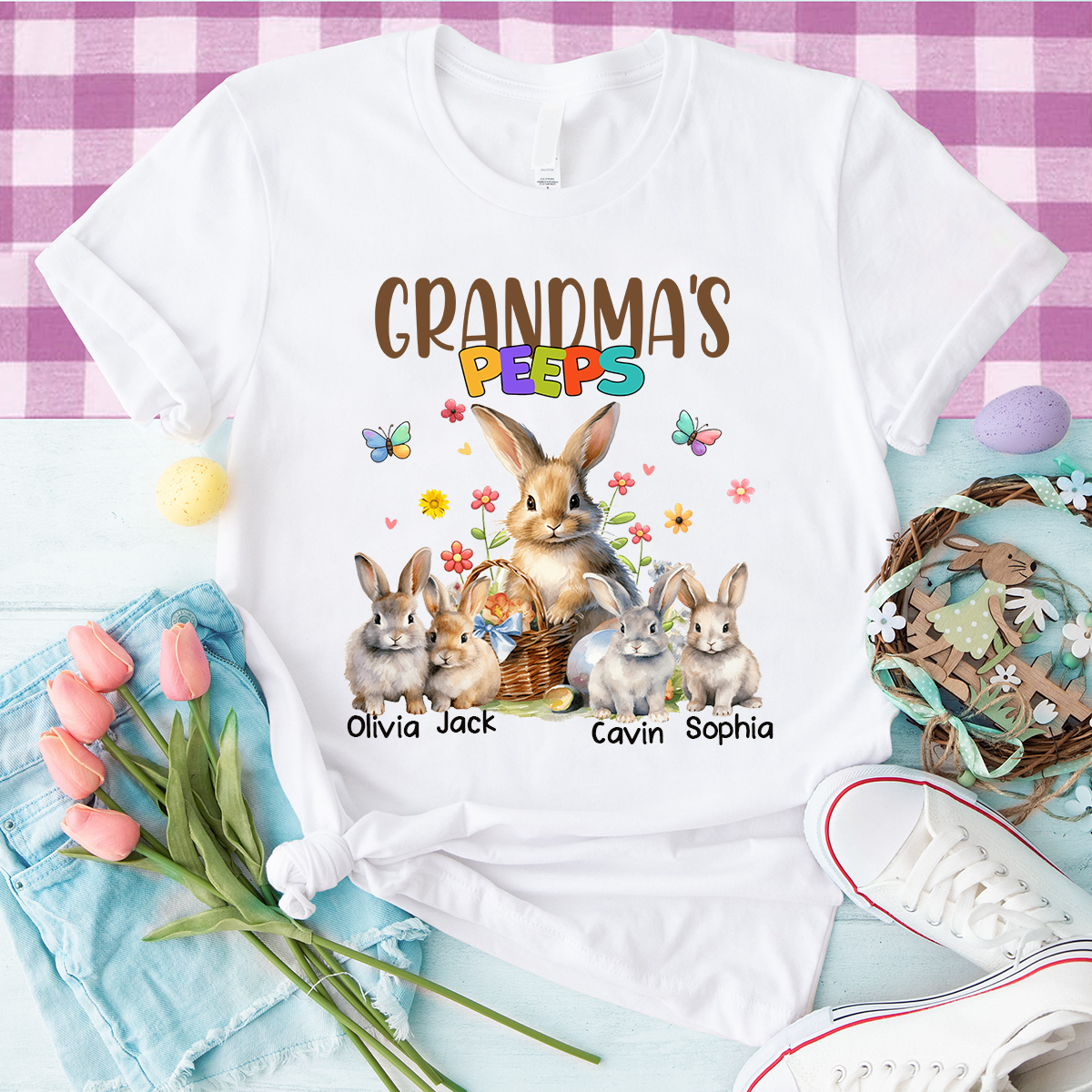 Personalized Easter Grandma's Peeps Shirt, Custom Nickname With Grandkids Shirt for Easter Day, Easter Bunny Grandma Shirt
