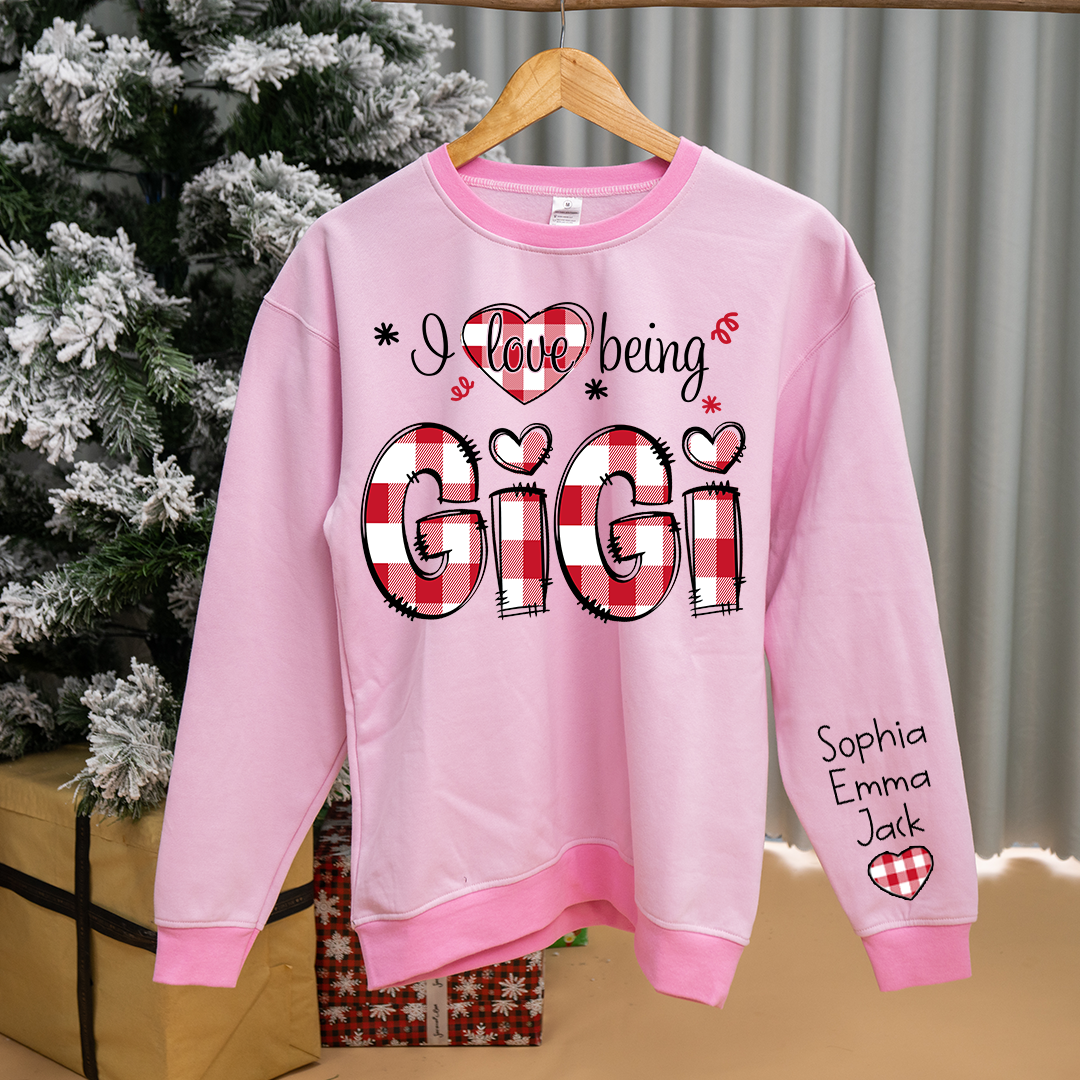 Custom 'I Love Being Gigi' Christmas & Valentine Gift for Grandmothers - Personalized Names - Cozy Holiday Shirt for Gigi Sweatshirt Mix