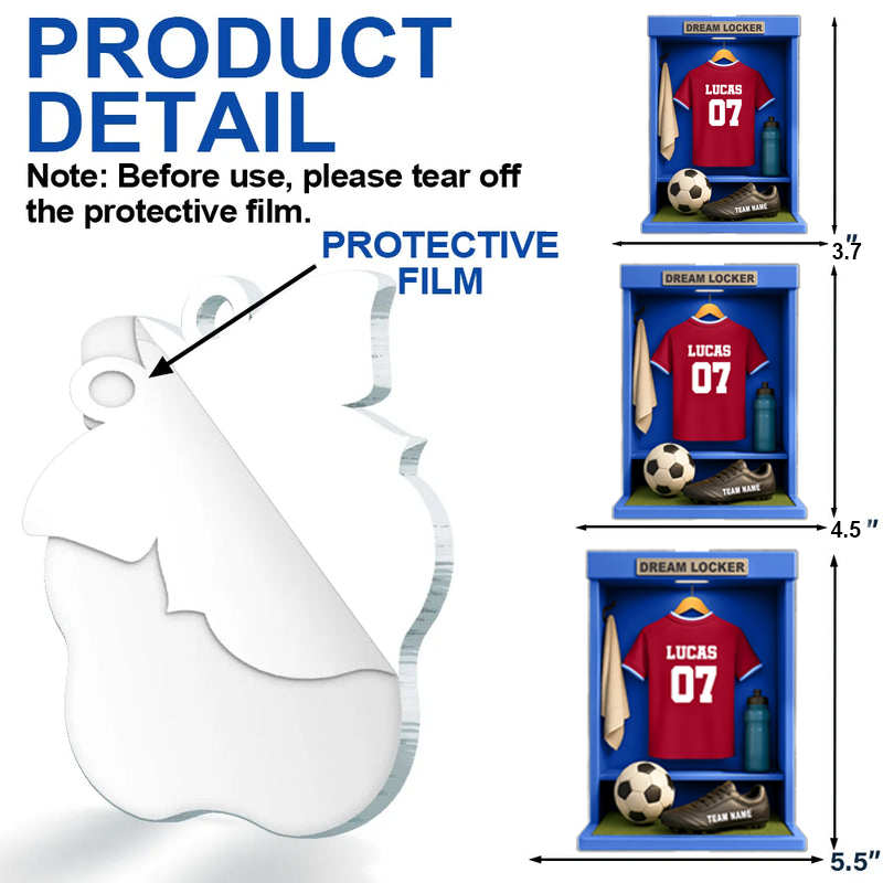 Personalized Soccer Locker Ornament 2025, Custom Jersey Number Acrylic Decoration, Unique Christmas Gift For Soccer Players And Team Members Ornament